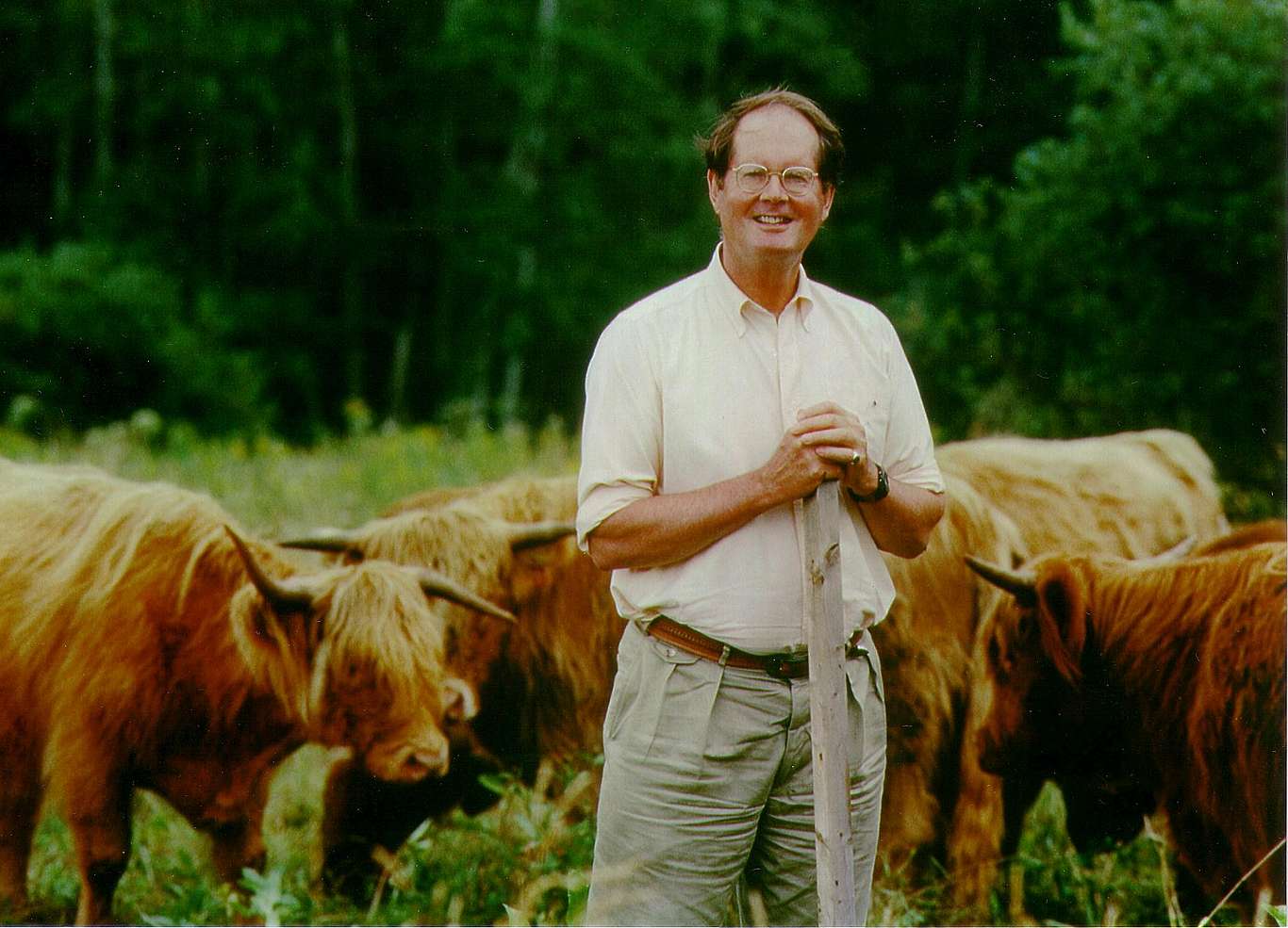 Johannes von Trapp standing with cows