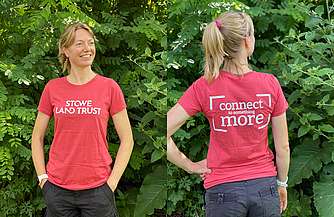 Women’s Coral Stowe Land Trust t-shirt back and front view